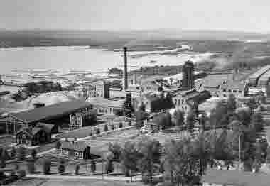 Söråkers sulfitfabrik. Fabriken, exteriör från flyg från olika håll. 1930. Söråkers sulfitfabrik 1909-19581958