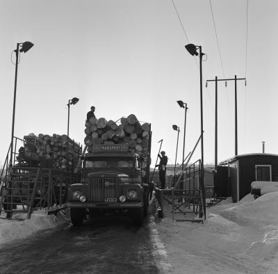 Mätning och invägning av timmer  vinter 1969.