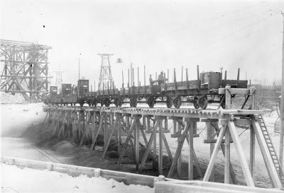 Järnvägen Matfors-Vattjom. Kolupplag med tågsätt 1922. Matfors pappersbruk 1917-1990