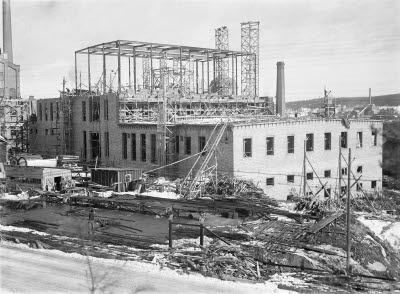 Byggnationer, pålning, montage, murning mm, 1939. Svartviks sulfitfabrik 1907-1974.