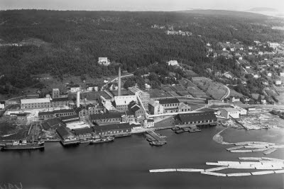 Fabriken, exteriör från flyg 1939. (Foto: AB Flygtrafik, nr G2266). Essviks sulfitfabrik 1899-1967.