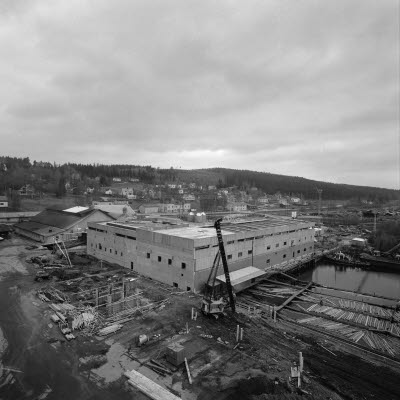 Sågen, byggnation av nya sågen, byggbilder 8 november 1974 - 5 november 1975. Tunadals sågverk 1849-